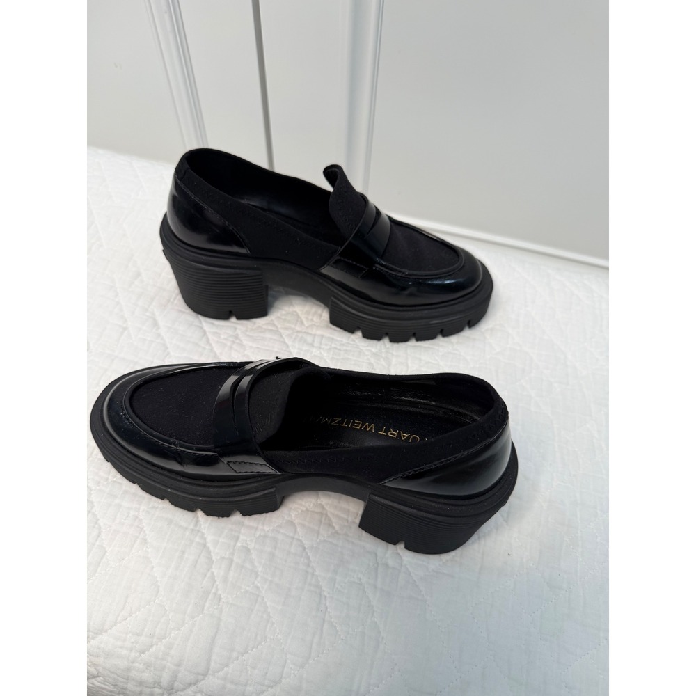 Stuart Weitzman Palmer Sleek Loafers Women 4B Black Excellent Lug Sole Platform